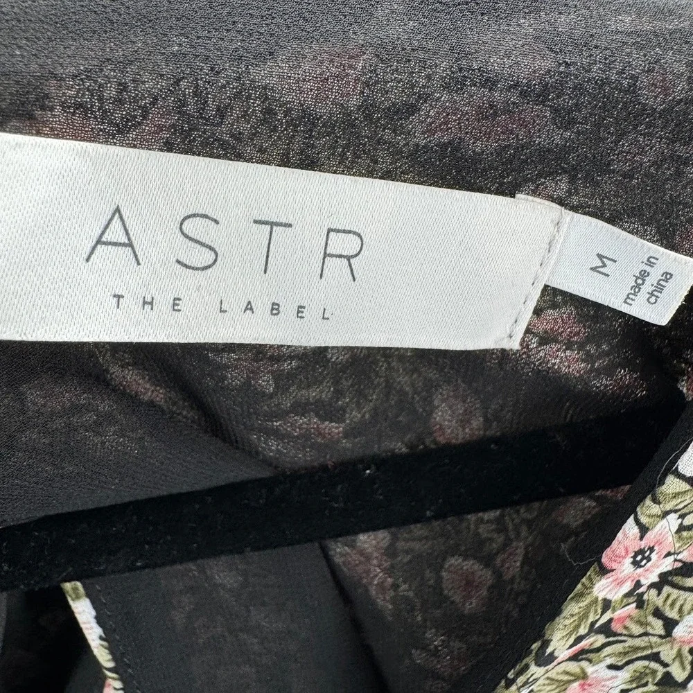 ASTR The Label Floral Ruched Mini Dress Black Pink Womens Size Medium